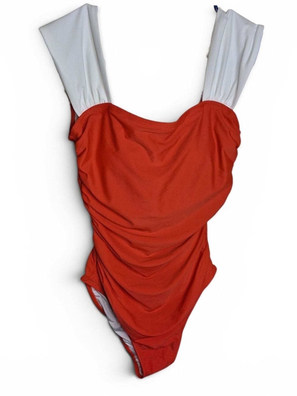 B2PRITY Retro Red White Colorblock One Piece Swim Suit Tummy Control Coral Red S